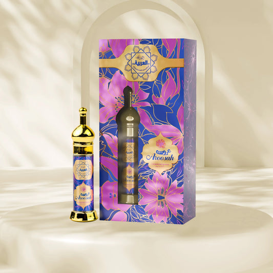 “Al Arabia Aroosah Attar 6ml — clear front-facing roll-on perfume bottle showcasing a classic long-lasting Arabic fragrance.”