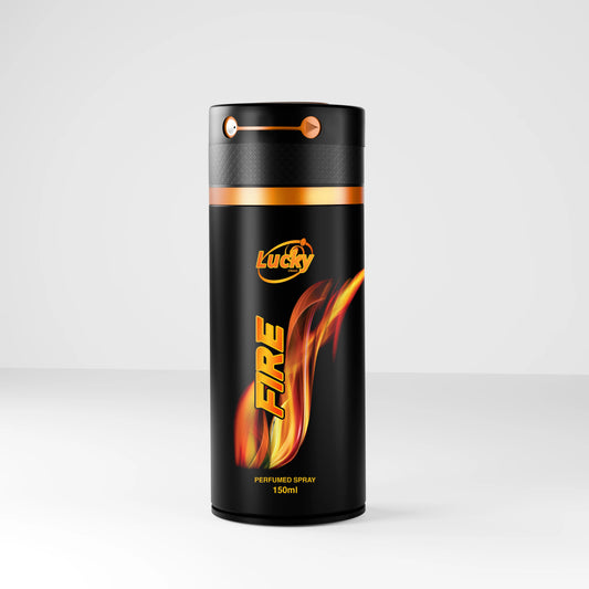 Lucky Fire body spray 150ml front view – intense masculine scent with fiery design