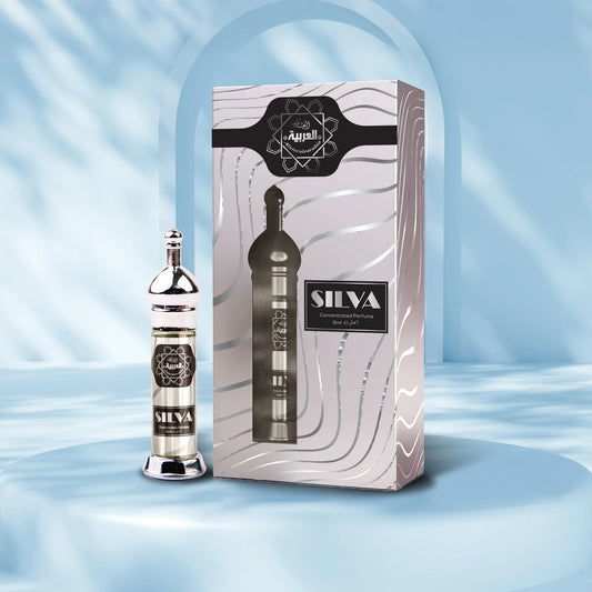 “Al Arabia Silva Attar 6ml — clear front-facing bottle and box product display, showcasing a long-lasting Arabic roll-on fragrance.”