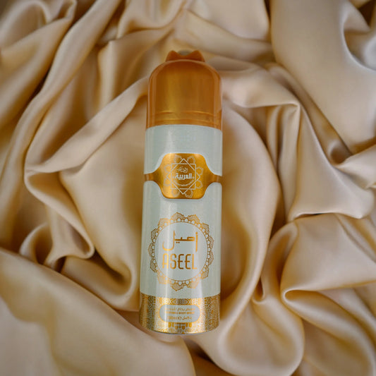 Al Arabia Aseel Body Spray 200ml side view - Premium body spray with elegant design from thebigbossstore.com