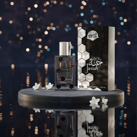 “Al Shams Jannah Perfume 35ml — front view of the elegant fragrance bottle in a clear product display.”