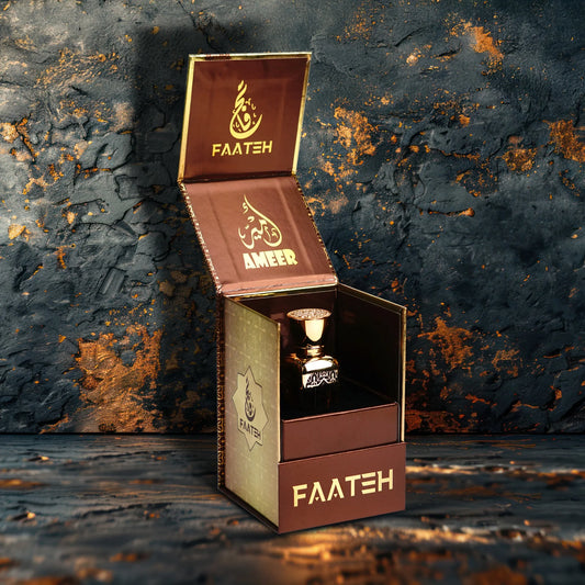 Faateh Ameer Attar 15ml luxury box open view with perfume bottle inside