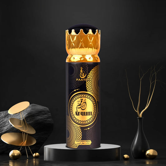 Faateh Arqum Body Spray – 200ml fragrance mist for men in luxurious black and gold packaging from TheBigBossStore