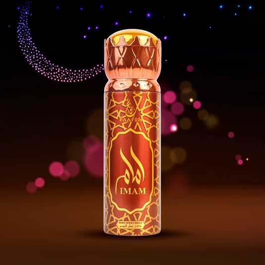 Faateh Imam Body Spray – 200ml fragrance mist in elegant copper and gold packaging from TheBigBossStore