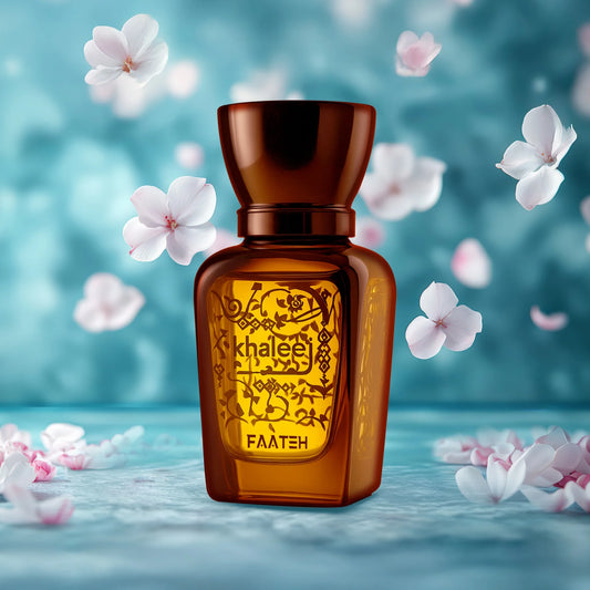 Faateh Khaleej Attar 15ml elegant perfume bottle with floral design