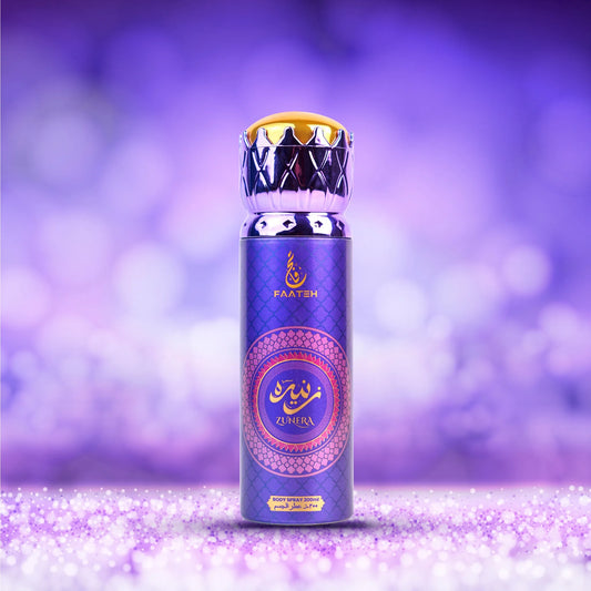 Back View of Faateh Zunera Body Spray – 200ml Fragrance Mist with Ingredients and Label from TheBigBossStore
