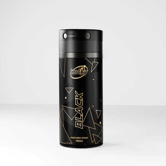 Lucky Black body spray 150ml front view – bold masculine fragrance in sleek design