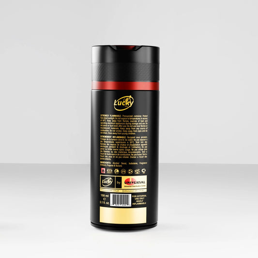 Lucky Dark body spray 150ml back label – usage instructions and ingredients