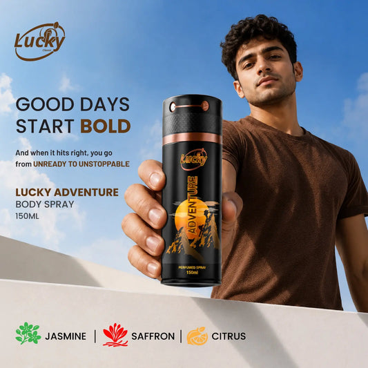 Lucky Adventure body spray 150ml front view – bold scent for everyday energy