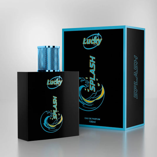 Lucky Splash perfume front view – bold bottle with refreshing aquatic design