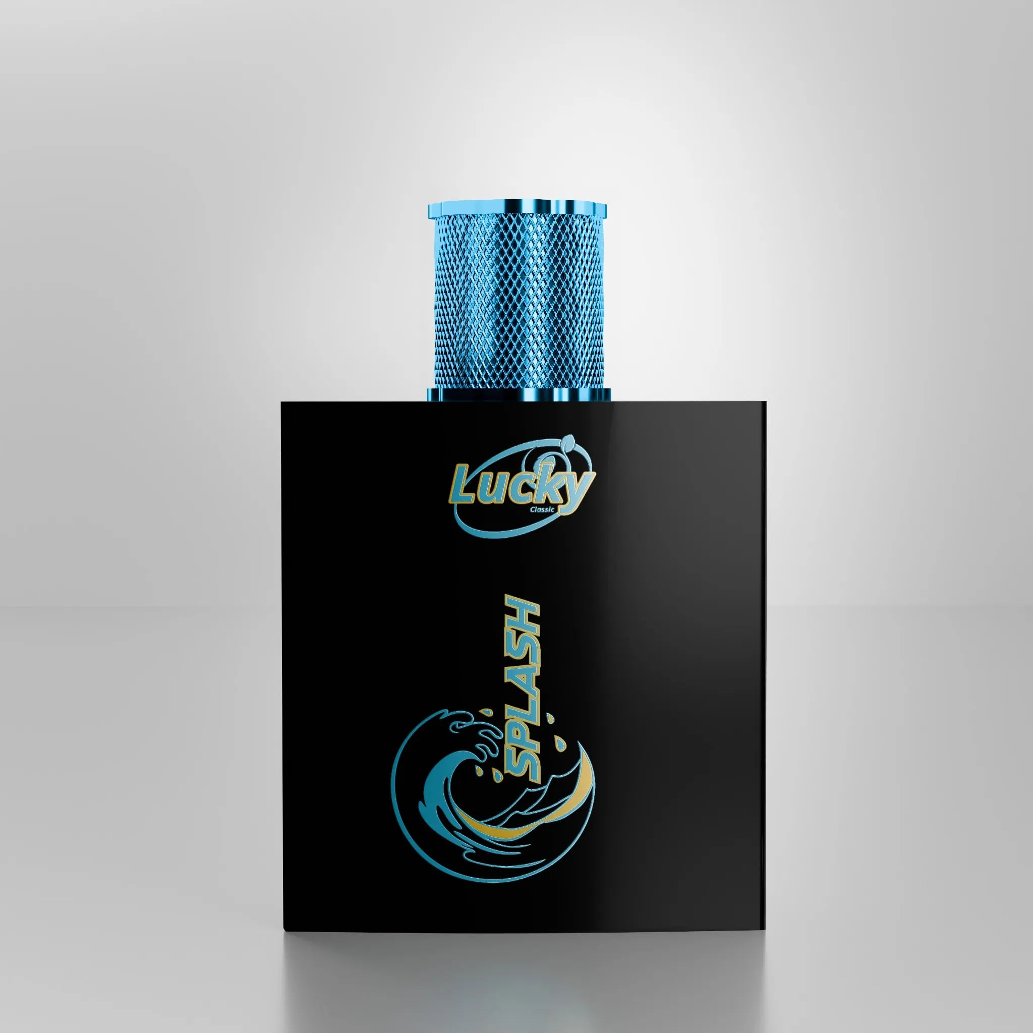 Lucky Splash perfume bottle on display – cool-toned modern fragrance for men