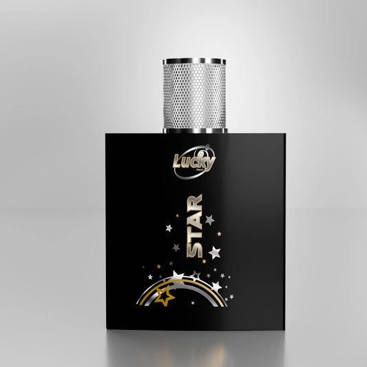 Lucky Star perfume bottle front view – sleek bottle with star emblem and fresh appeal