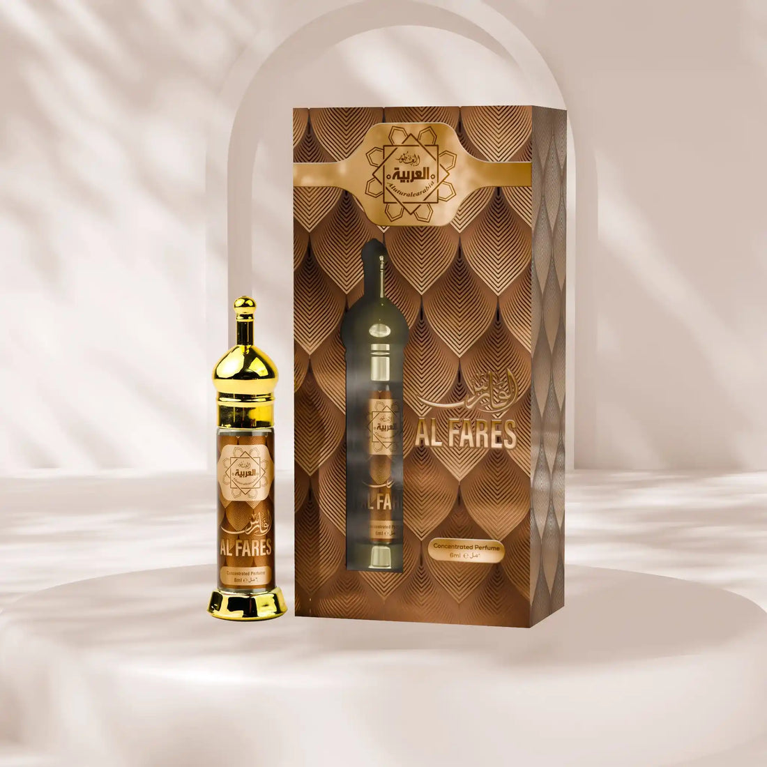 “Al Arabia Al-Fares Attar 6ml — Front view of the roll-on perfume bottle displayed clearly.