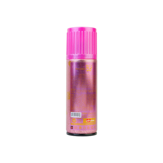 Back side of Al Shams Mawaddah Body Spray 120ml showing ingredients and golden pink design.