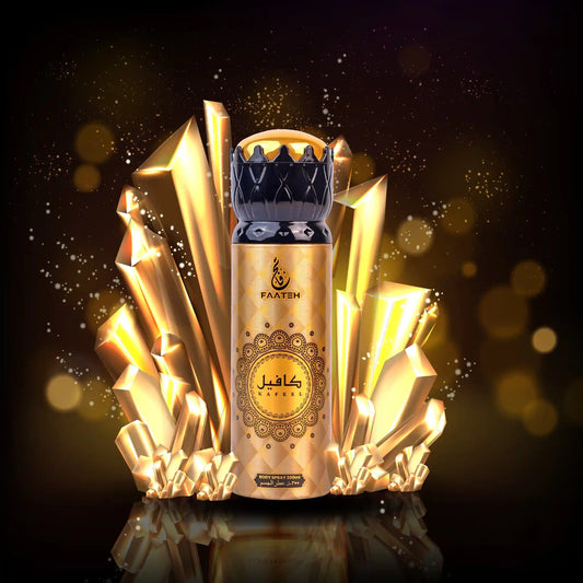 “Faateh Kafeel Body Spray 200ml — front-facing body spray bottle shown in a clean product display, featuring a long-lasting premium fragrance.”