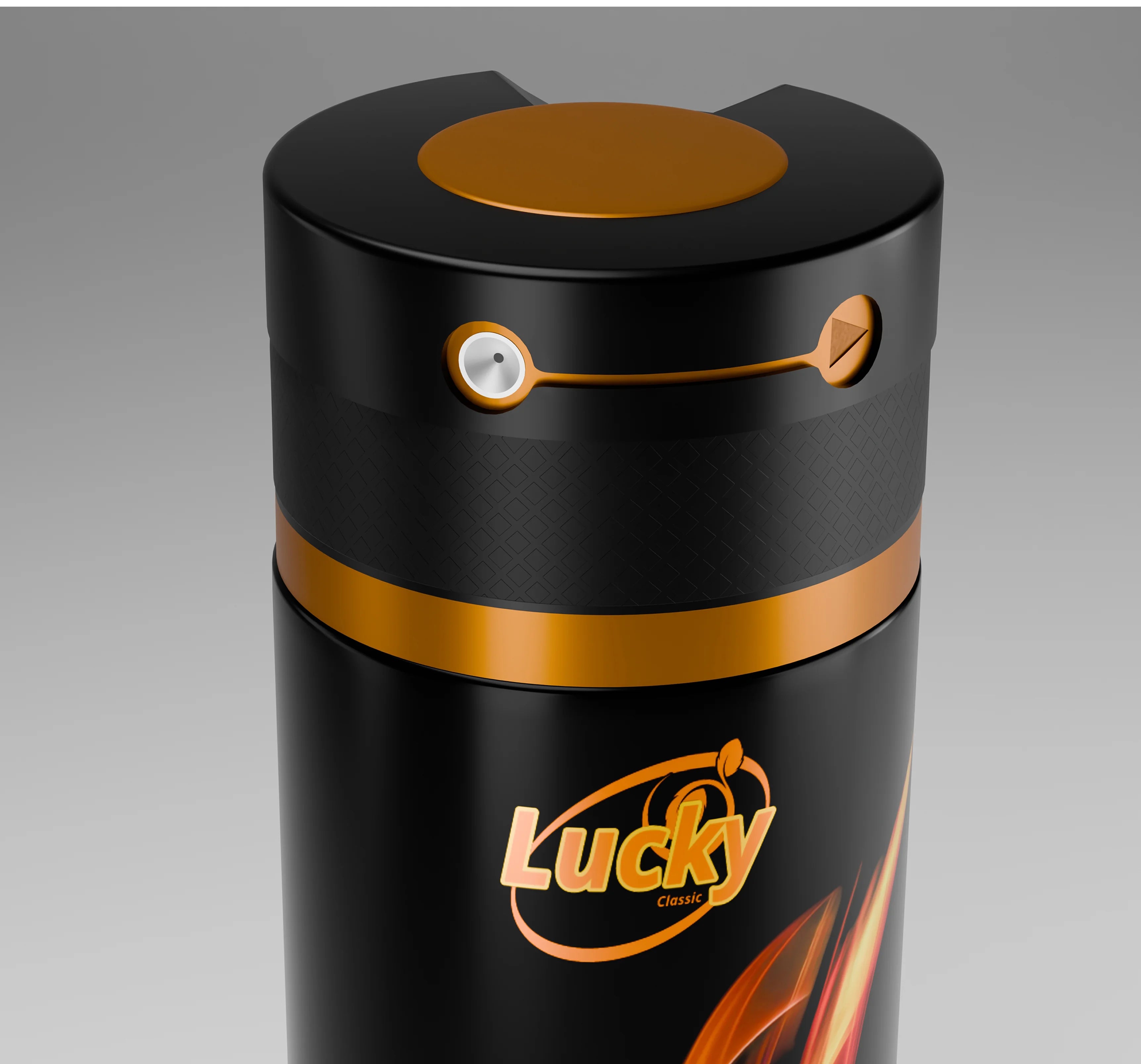 Lucky Fire body spray 150ml top view – red-black cap with bold styling