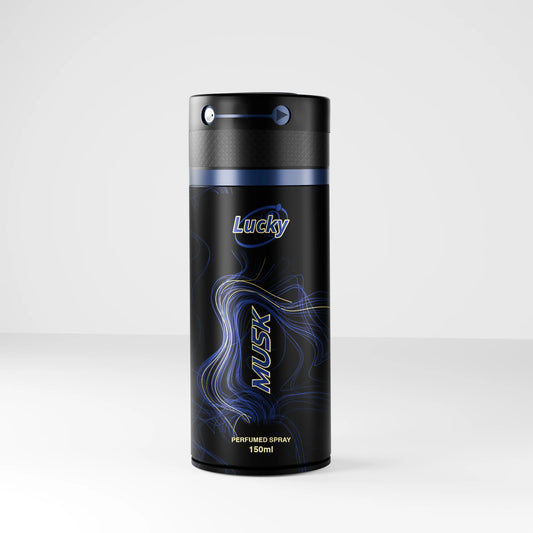 Lucky Musk body spray 150ml front view – classic woody aroma in elegant design