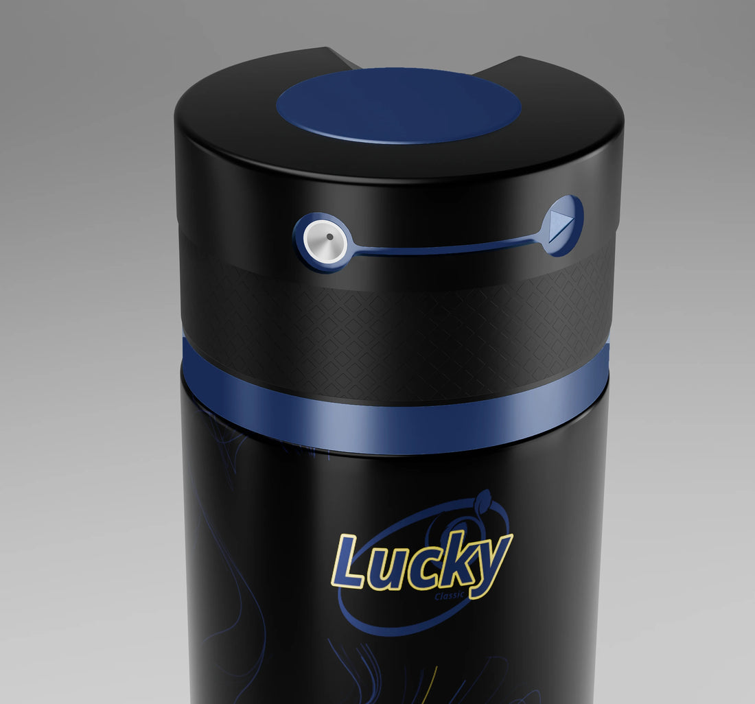 Lucky Musk body spray 150ml top view – black cap with golden accent finish