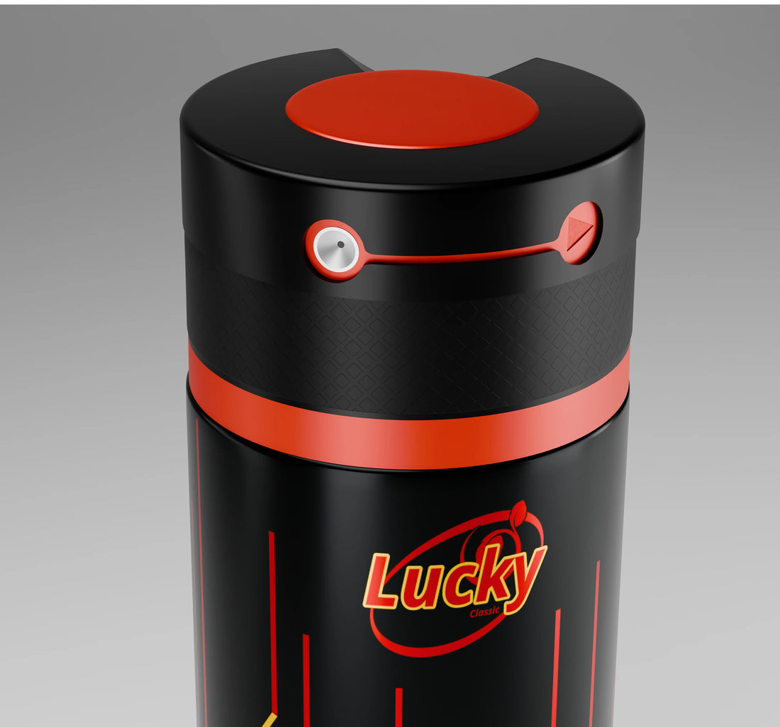 Lucky Power body spray 150ml top view – dynamic red cap with power-packed look