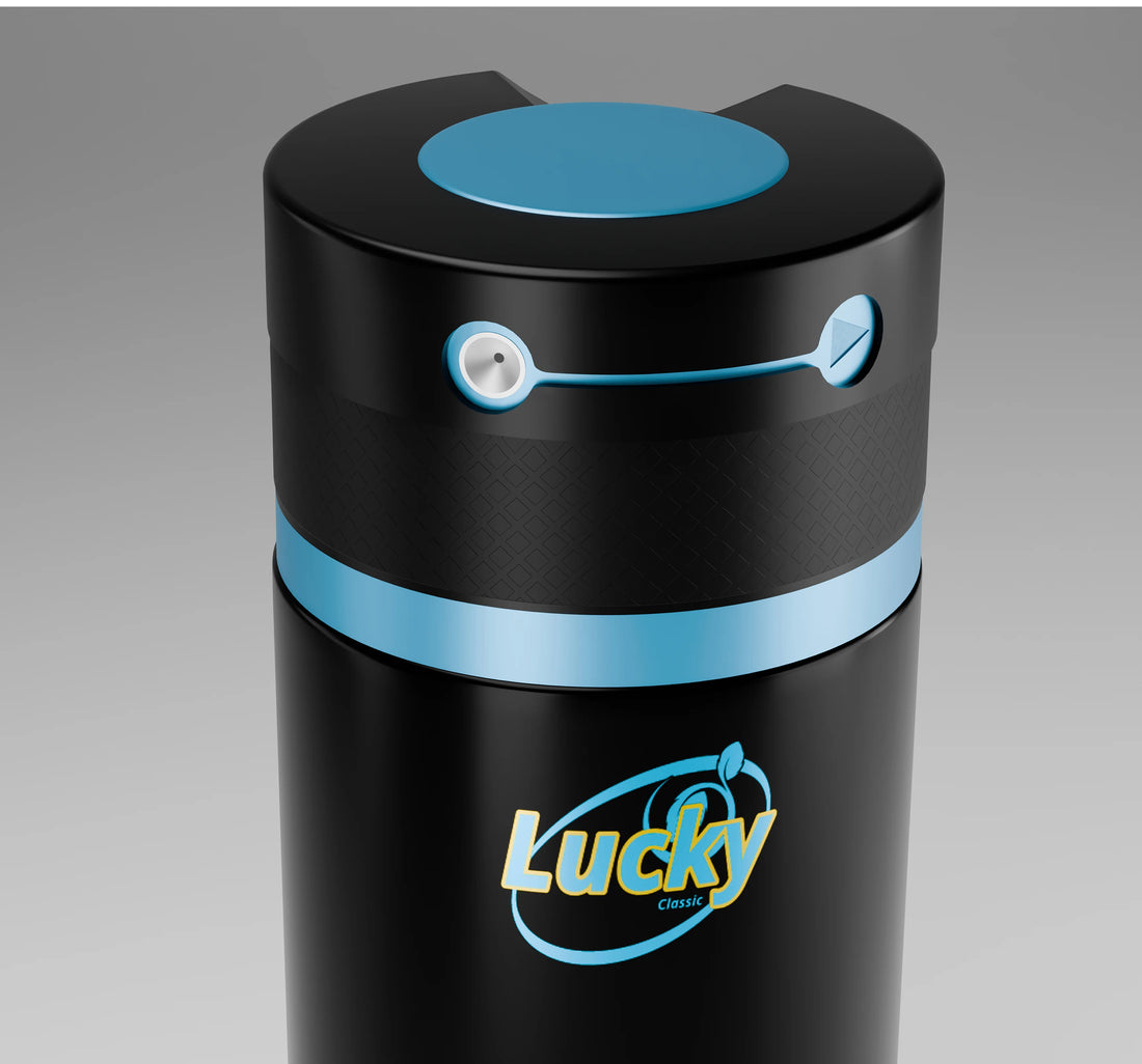 Lucky Splash body spray 150ml top view – blue nozzle with stylish grip design