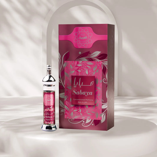 “Al Arabia Sabaya Attar 6ml — clear view of the roll-on perfume bottle, showcasing sleek design and label, featuring a long-lasting Arabic fragrance.”