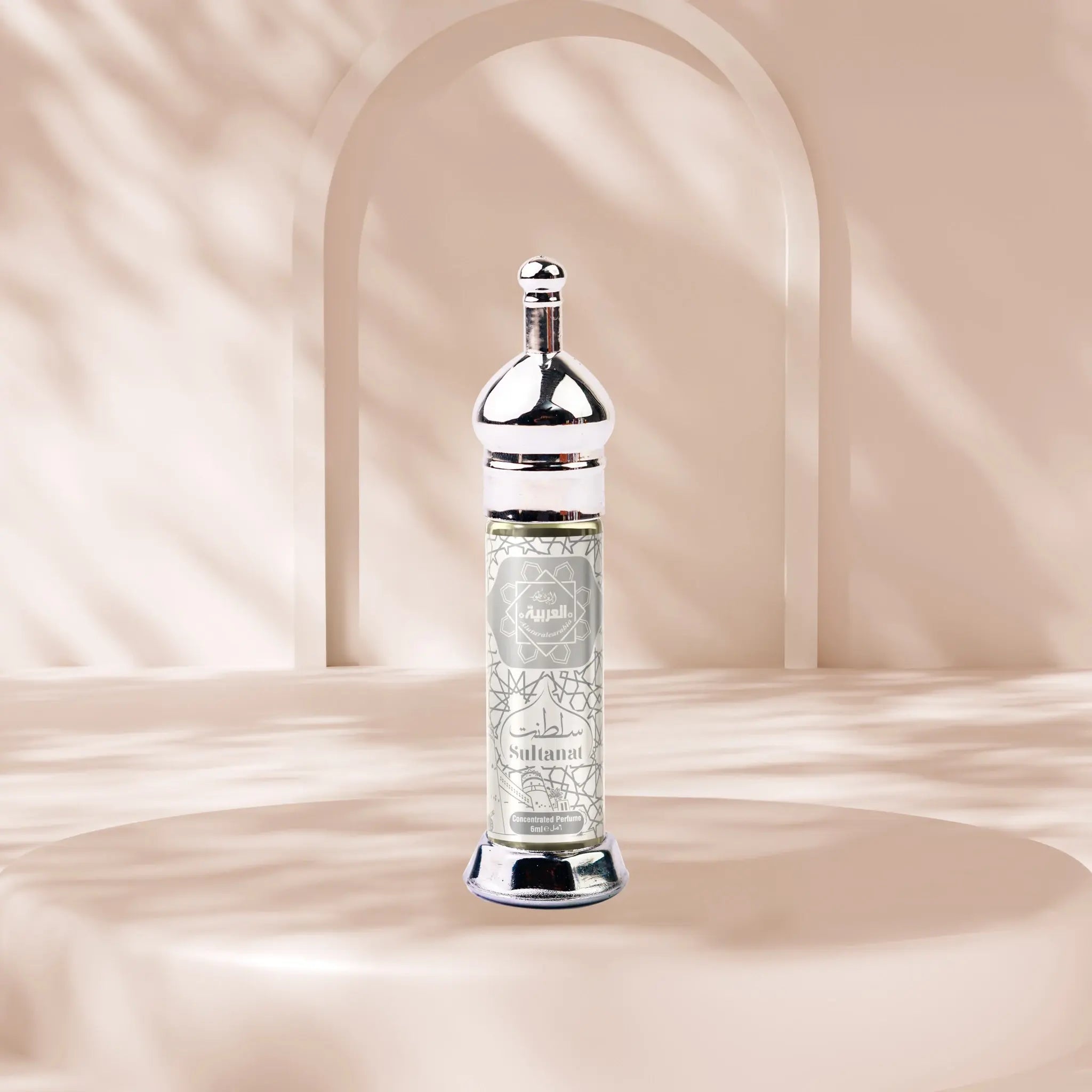 “Al Arabia Sultanat Attar 6ml — front and back views of the roll-on perfume bottle displayed clearly.