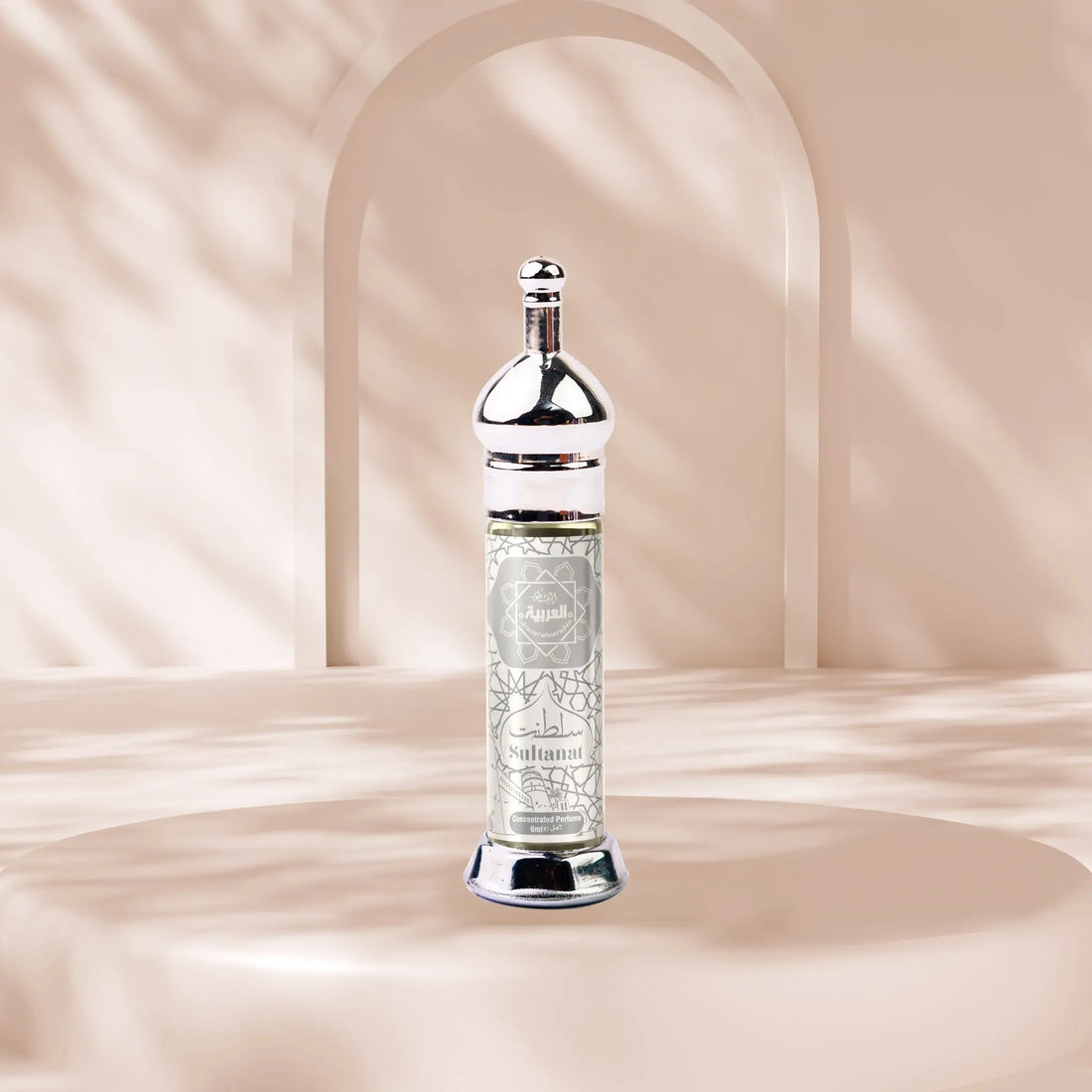 “Al Arabia Sultanat Attar 6ml — front and back views of the roll-on perfume bottle displayed clearly.