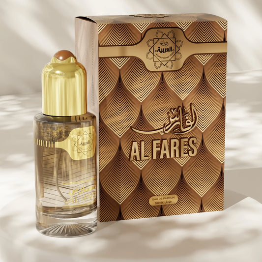 Luxury Al Arabia Al Fares Perfume 50ml bottle and box design, premium fragrance – shop online at The Big Boss Store