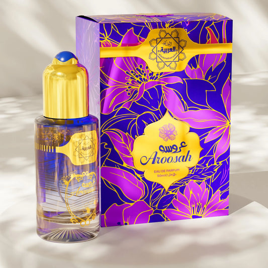 Al Arabia Aroosah Eau De Parfum 50ml with purple and gold design - Buy online at thebigbossstore.com