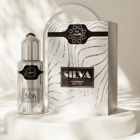 Al Arabia Silva Perfume 50ml Eau de Parfum – Elegant silver fragrance bottle with luxury packaging available at The Big Boss Store