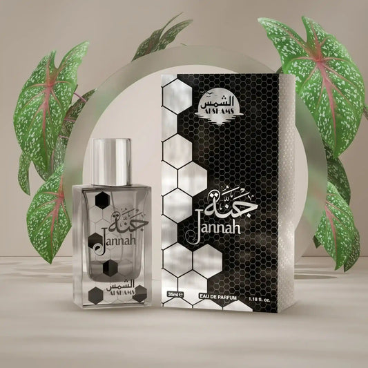 “Al Shams Jannah Perfume 35ml — front view of the elegant fragrance bottle in a clear product display.”