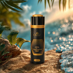Sophisticate Classic body spray Front label details ingredients and safety instructions tropical beach setting 200ml aerosol