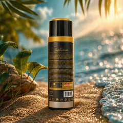 Sophisticate Classic body spray back label details ingredients and safety instructions tropical beach setting 200ml aerosol