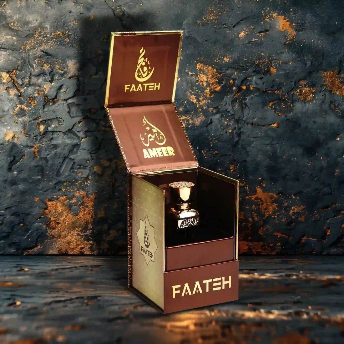 Faateh Ameer Attar 15ml luxury box open view with perfume bottle inside