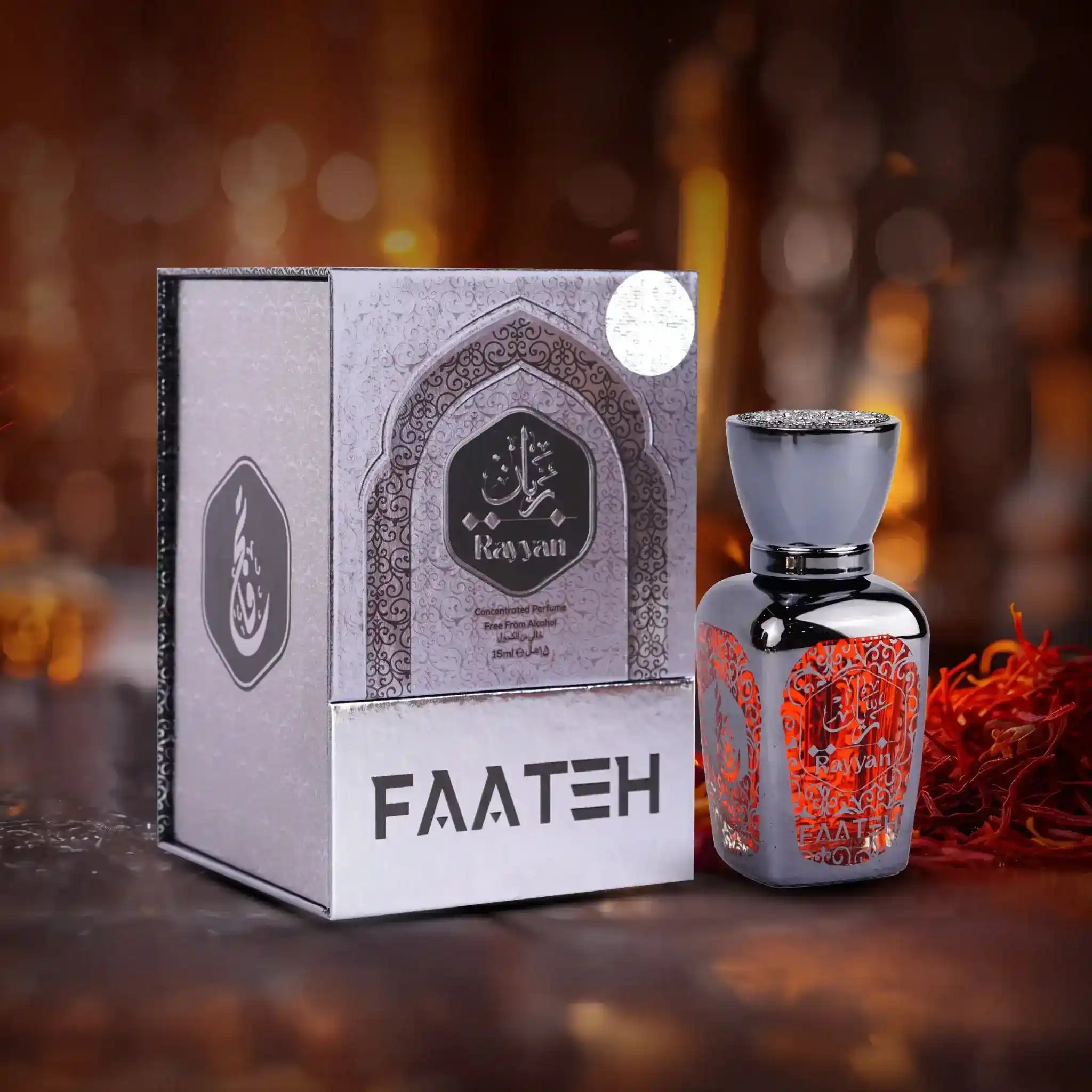 Faateh Rayyan Attar Concentrated Perfume 15ml – Elegant Bottle and Box Design
