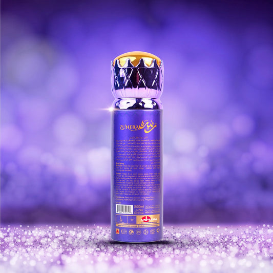 Back View of Faateh Zunera Body Spray – 200ml Fragrance Mist with Ingredients and Label from TheBigBossStore