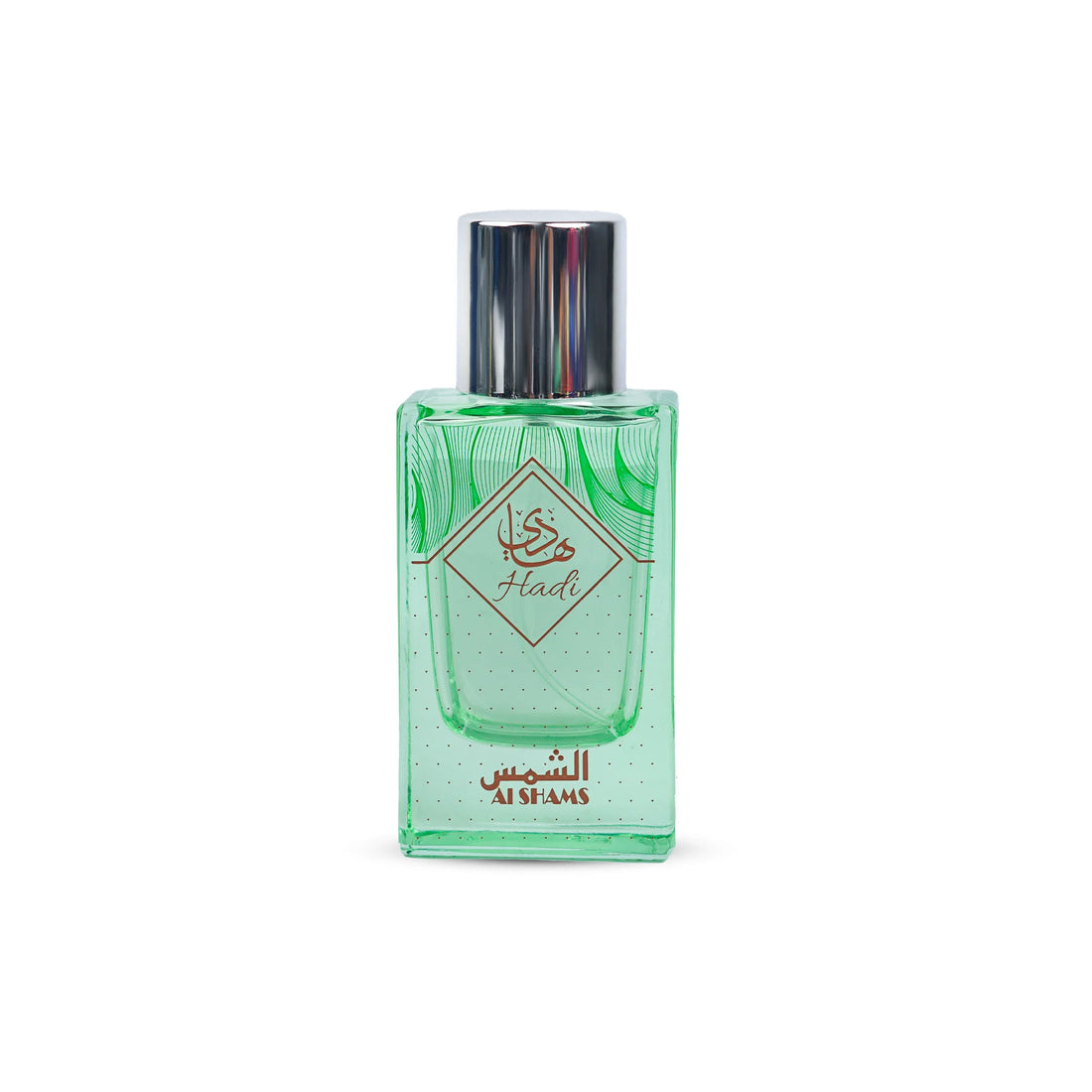 “Al Shams Perfume Hadi 35ml bottle displayed from the front, highlighting the sleek design, label, and branding details.”