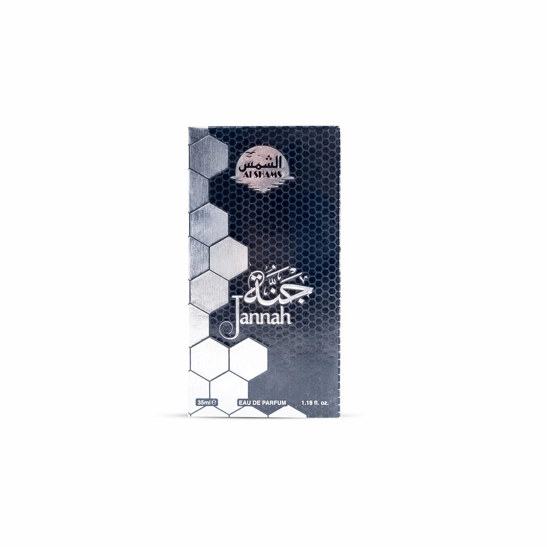 “Al Shams Perfume Jinnah 35ml bottle with its box displayed together, showing both the bottle design and packaging details.”