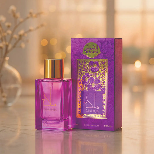 “Al Shams Malqa Perfume 35ml — elegant perfume bottle and box shown together in a clear, front-facing product shot, long-lasting Arabic fragrance available at The Big Boss Store.”