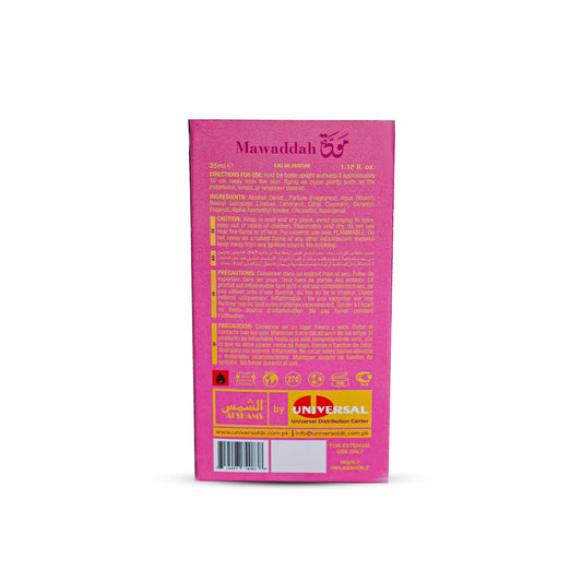 “Al Shams Perfume Mawaddah 35ml bottle shown from the front, highlighting its design and label.”