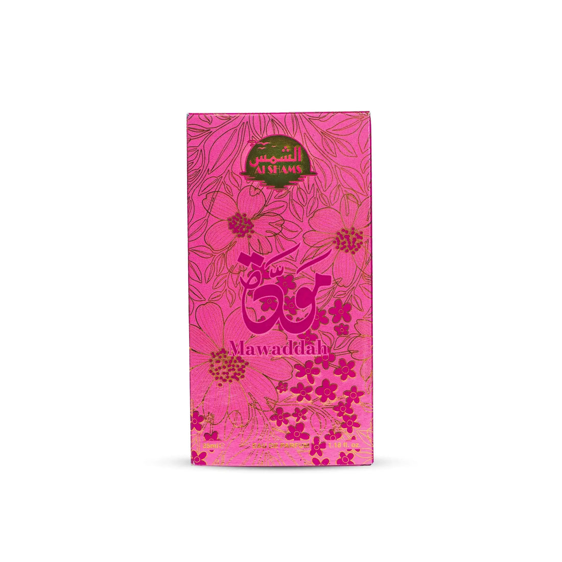 “Al Shams Perfume Mawaddah 35ml bottle shown from the Back, highlighting its design and label.”