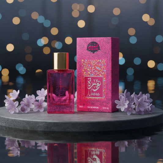 Al Shams Noor Perfume 35ml — perfume bottle and box displayed together in a clear front-facing product shot, long-lasting Arabic fragrance available at The Big Boss Store.”
